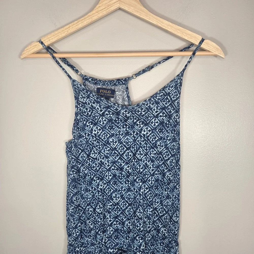 Polo Ralph Lauren Girls Romper Jumpsuit M 8-10 Blue Printed Cotton One Piece